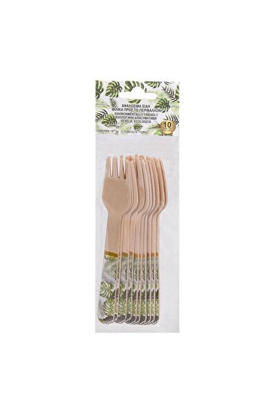 OEM Wooden Party Forks with Tropical Leaf Patterns - 10pcs