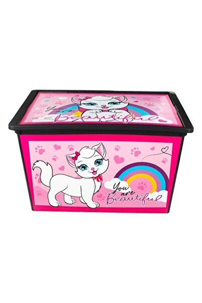OEM Toy Storage Box with Lid & Wheels Pink Cat 52.5x37x31cm - 50L
