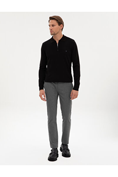Pierre Cardin Gri Slim Fit Beli Lastikli Kordonlu Kanvas Pantolon 50317246-VR024