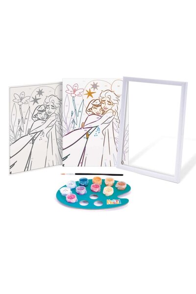 OEM HappiHobbi Paint & Frame painting set - Frozen, 10 acrylic paints, pre-printed board, plastic frame