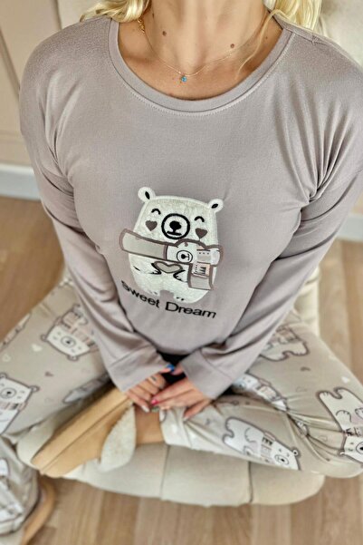 Pijamaevi Lila Sweet Dream Desenli Termal Kadın Pijama Takımı