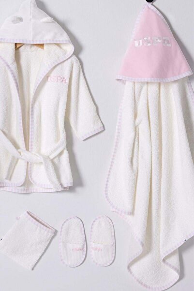 U.S. Polo Assn. U.S. Polo Assn Baby Girl Bathrobe Set Ecru