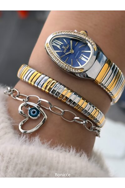 Reward Stone Snake Watch from Thick to Thin Single Tour, Small Case (24 Diameter), 3 Atm Silver Yellow Steel Band