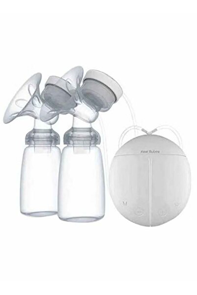 REAL BUBEE مضخة ثدي كهربائية محمولة مزدوجة من قطعتين مع زجاجات رضاعة