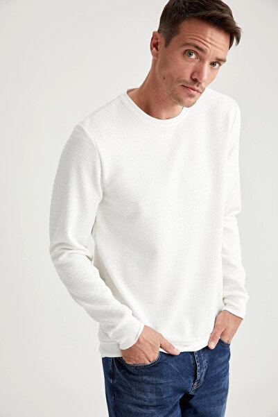 DeFacto Men's White Basic Regular Fit Crew Neck Sweatshirt T6260Az20Wn
