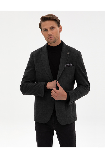 Pierre Cardin Antrasit Slim Fit Flanel Dokulu Ceket 50317671-VR006