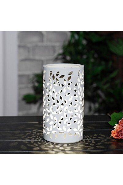 OEM Felinar solar cu frunză perforată cilindrică albă ø10x18cm