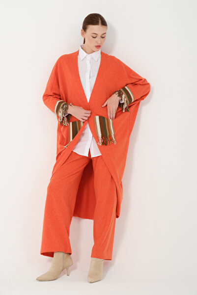 Hatun Atila Hatunatila Hera Fabric Oversized Cardigan Set with Pocket and Sleeve Detail 5005 Orange