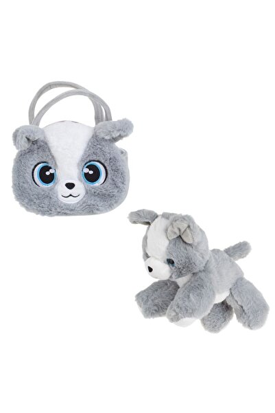OEM Gray and White Plush Dog with Faux Fur Bag - 22 cm