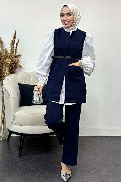 Tesettür Diyarı Γυναικείο Σετ Τεσεττούρ από Ύφασμα Κρεπ με Ζώνη