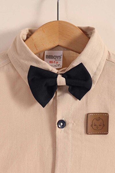 kidello Beige Bow Tie Shirt and Fabric Pants Boys' 2-Piece Set (1-6 Years)