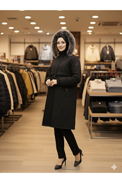 BERNEO معطف شتوي كبير الحجم مع قلنسوة وبطانة من الفرو