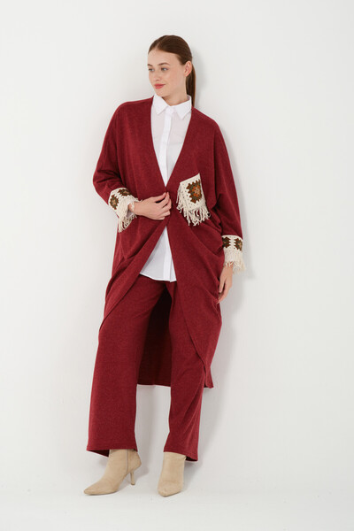 Hatun Atila Hatunatila Hera Fabric Oversize Cardigan Set with Pocket Detail 5004 Red