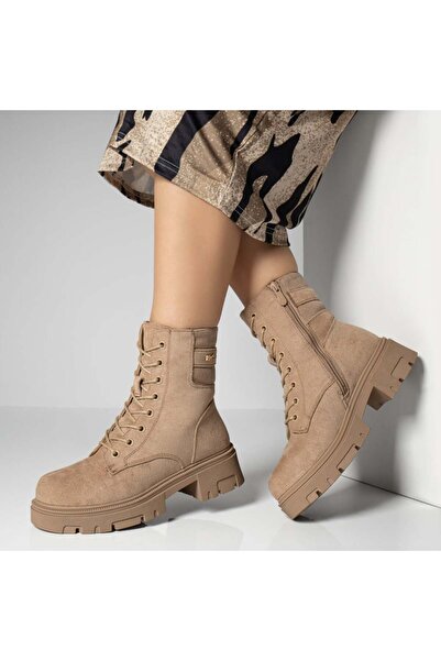 Modlet.ro Ghete de damă din piele întoarsă kaki cu fermoar MOD12272