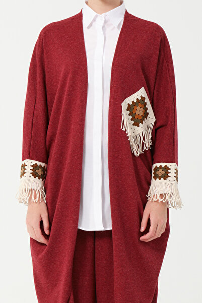 Hatun Atila Hatunatila Hera Fabric Oversize Cardigan Set with Pocket Detail 5004 Red