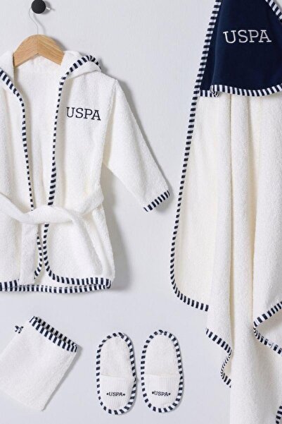 U.S. Polo Assn. U.S. Polo Assn Baby Boy Bathrobe Set Ecru