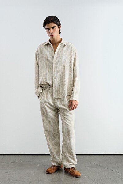 GIESTO Oversize Effect Velvet Beige Shirt