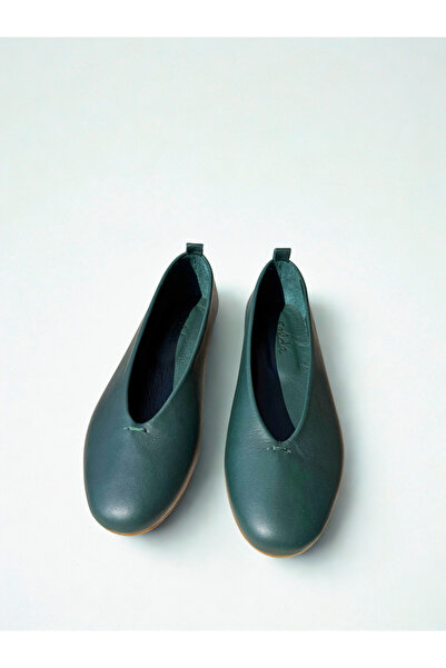 SALDA Hakiki Deri Kadın Koyu Yeşil Mary Jane Babet - El Yapımı Günlük Rahat A...