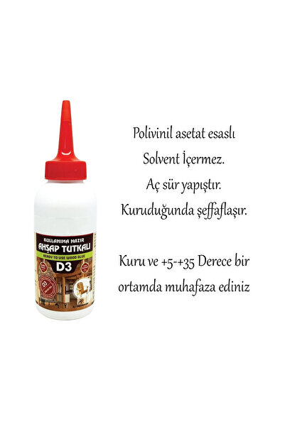 Badem10 Hazır Ahşap Tutkalı 150 gram Şeffaf D3 Mobilya Mdf Sunta Kumaş Kağıt DIY Uygulamalarında Yapıştırıcı