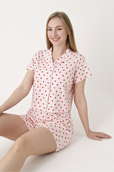 NBB Pink Berry Shorts Crop Front Buttoned Pajama Set