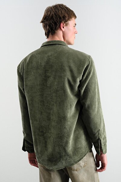 GIESTO Oversize Drapey Velvet Khaki Shirt