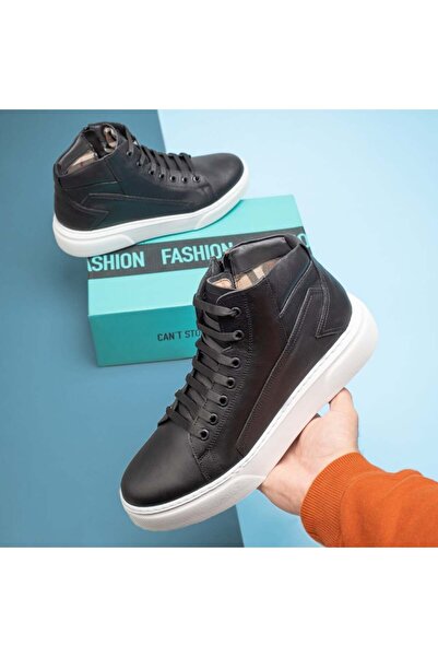 Modlet.ro Men's black genuine leather boots with white sole MOD12513