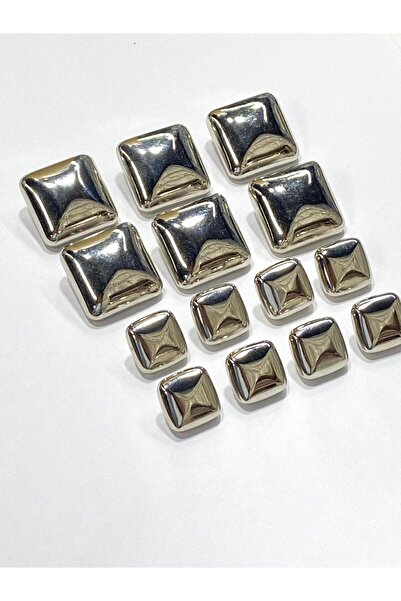 karantuhafiye Σετ κουμπιών για παλτό ιταλικής καμπαρντίνας / Τετράγωνο μοντέλο / Ασημί