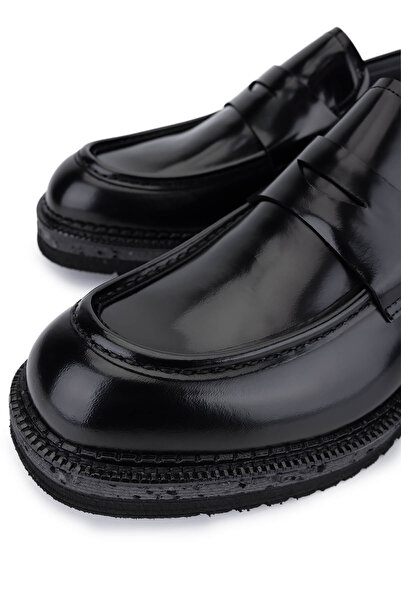 Tamer Tanca Men's Genuine Leather Black Opening Loafer Shoes