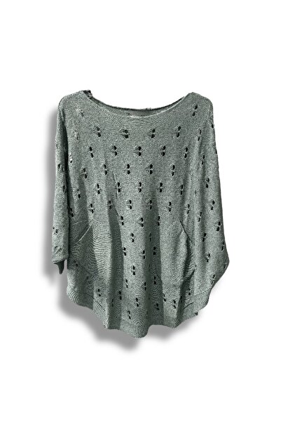 SUMEF Bluză de tricotat mercerizată oversize - Pulover cu modele perforate (M...