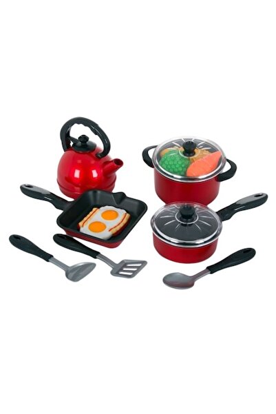 OEM Kitchen Set for Girls with 13 Accessories, Red/Black