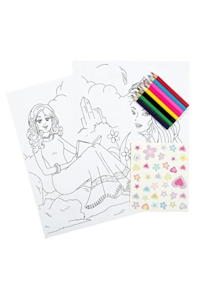 OEM Σετ Χρωματισμού, Εικόνες Πριγκίπισσας, 8 Χρωματιστά Μολύβια, Αυτοκόλλητα