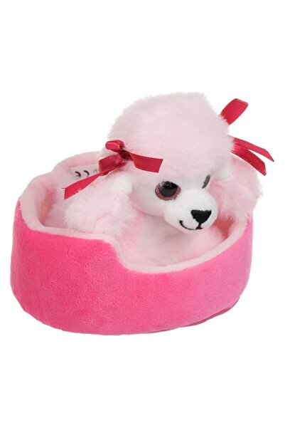 OEM Mini Plush Dog Pink with Pink/Gray Bed 10x10x10cm