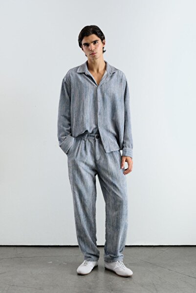 GIESTO Oversize Effect Velvet Blue Shirt