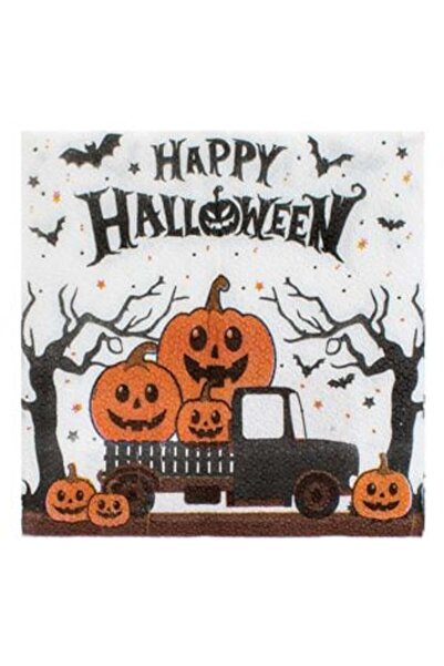 OEM Napkins with 1 Ply White with Orange Pumpkin Design 'Happy Halloween' 33 x 33 cm - 40 Pieces