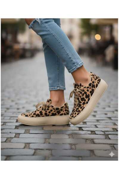 Bufu Guma Leopar Tay Tüyü Kadın Spor Ayakkabı