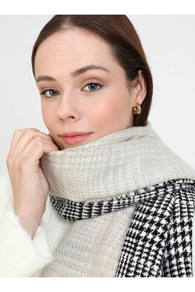 Tuva Double Sided Houndstooth Shoulder Shawl - Stone Color -