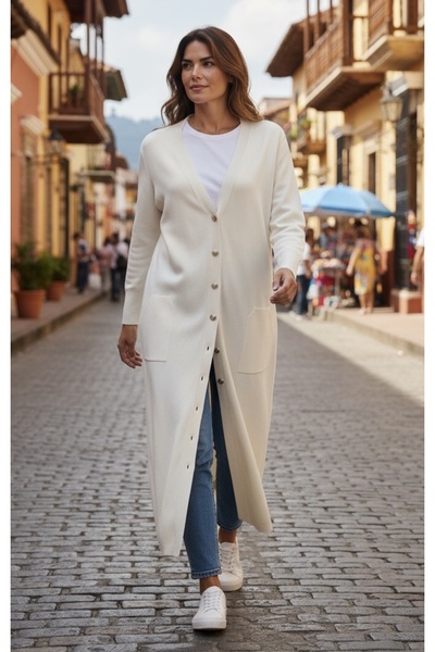 ECE GİYİM Women's Buttoned Front V-Neck Pocketed Seasonal Cardigan