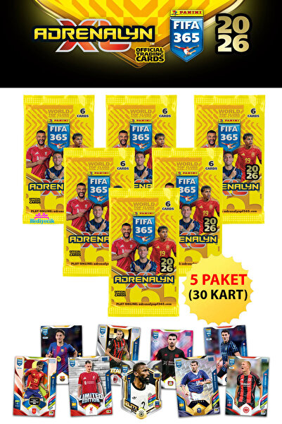 Panini Fifa 365 Adrenalyn XL 2026 Trading Card Futbolcu Kartları 5 Paket (30 Kart)