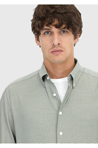 Ramsey Πουκάμισο Casual Fit υφαντό από βαμβακερό μείγμα χακί