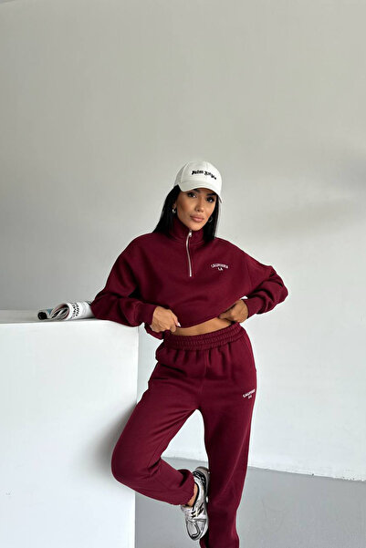 Neşeli Butik γυναικείο κοστούμι φούτερ με φερμουάρ με κέντημα με 3 κλωστές oversize NBG117