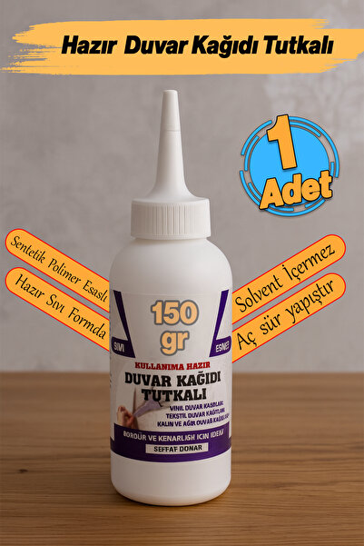 Badem10 Hazır Duvar Kağıdı Yapıştırıcısı (150 gr) Şeffaf Sıvı Tutkal Vinil Bordür Tekstil Kağıtları Yapıştır