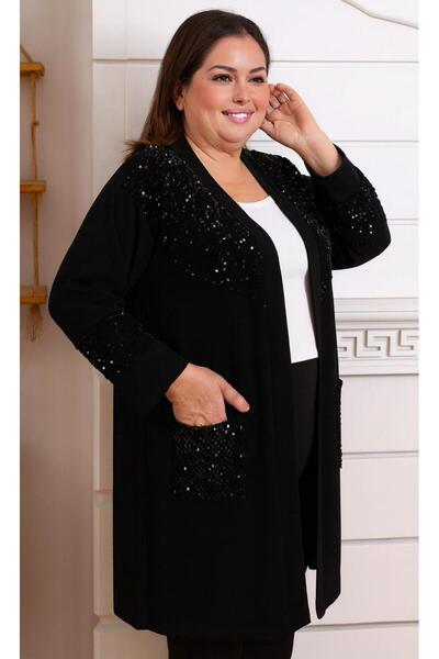 MODAALFABE Plus Size Mother Sequin Cardigan