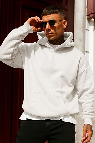 E-ROMA Hanorac unisex cu glugă, imprimat, din bumbac pieptănat cu 3 fire