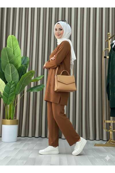 MİSMOLY Stone Print Patterned Tunic Trousers Double Set