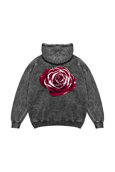 Bak Moda Hanorac negru lavabil unisex cu imprimeu Alert Rose