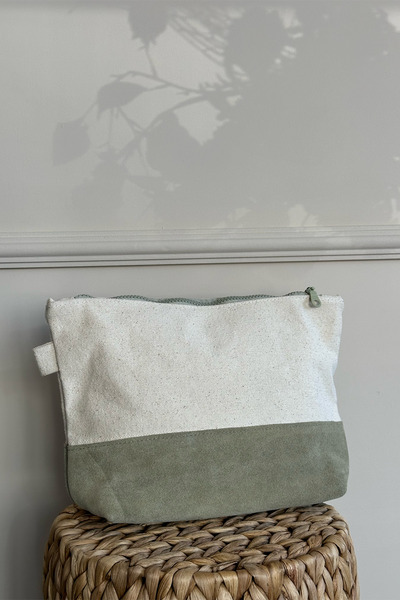 Dathcha Kadın Kanvas Keten & Süet Deri Clutch El Çantası – Makyaj & Portföy Ç...