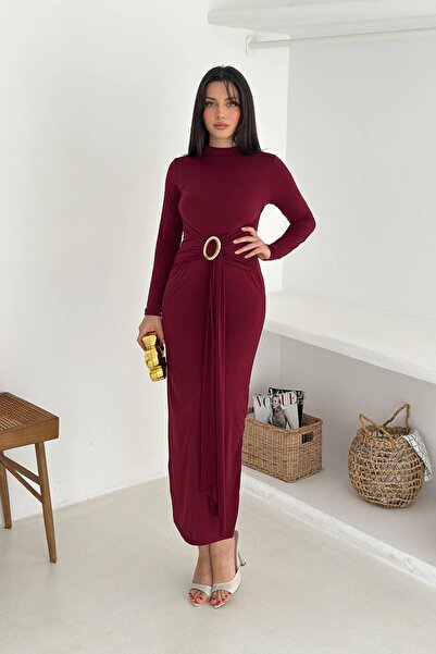 Neşeli Butik rochie midi drapată cu detaliu cu cataramă pentru femei NBK4351