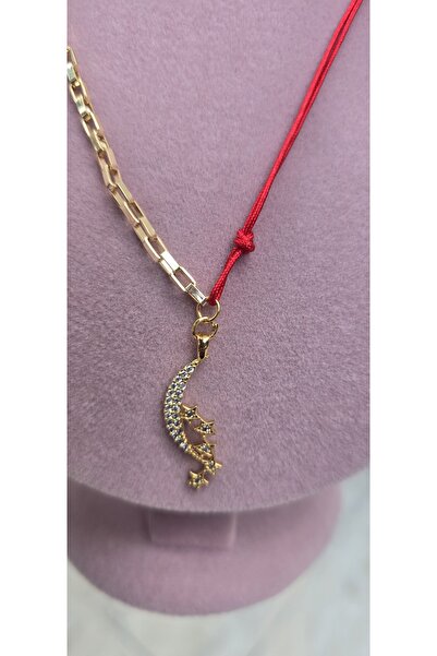 Lion Kırmızı ipli Yıldız taşlı kolye