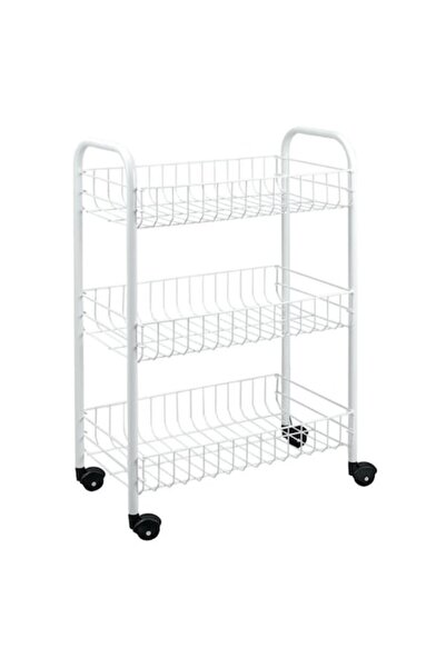 OEM Suport de bucătărie metalic cu 3 rafturi și roți, alb