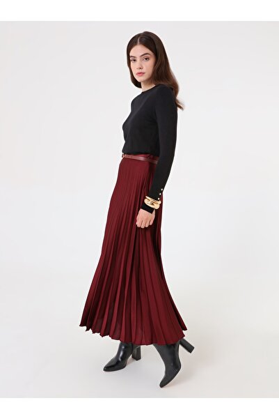 Refka Fusta lungă plisată cu talie înaltă - Roșu închis -